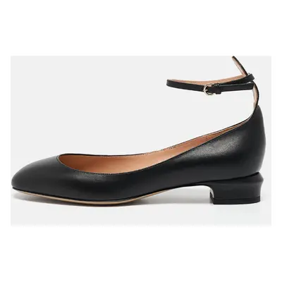 Valentino Black Leather Tango Ankle Strap Flats Size