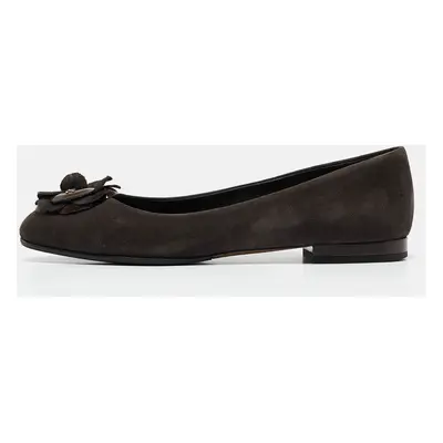 Chanel Dark Brown Suede CC Camelia Ballet Flat Size 38.5