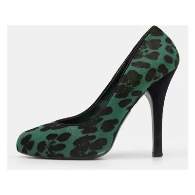 Dolce & Gabbana Green/Black Leopard Print Calf Hair Platform Pumps Size