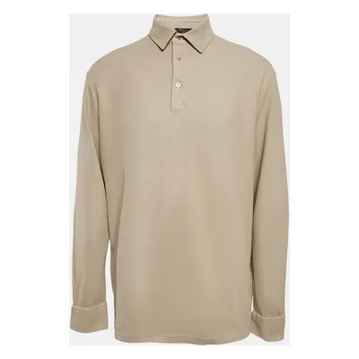 Loro Piana Beige Cotton Full Sleeve Polo T-Shirt