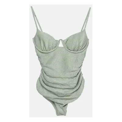 Jonathan Simkhai Sage Green Lurex Knit Ruched Swimsuit