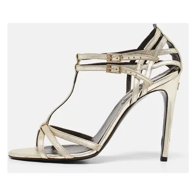 Roberto Cavalli Metallic Gold Leather Ankle Strap Sandals Size