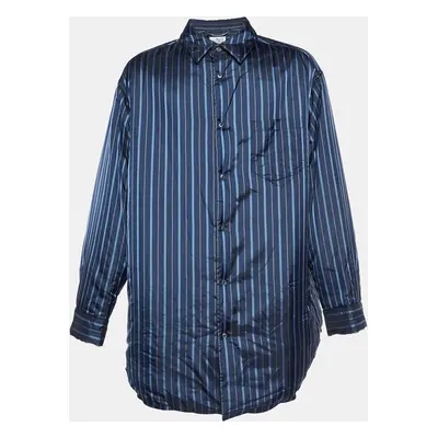 Maison Margiela Navy Blue Striped Satin Padded Overshirt