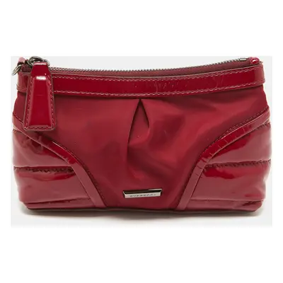 Burberry Burgundy Patent Leather and Nylon Westchester Clutch