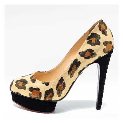 Charlotte Olympia Gold Leopard Print Glitter Suede Dolly Pumps Size