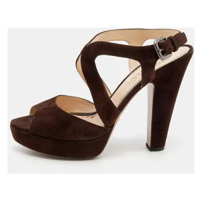 Prada Dark Brown Suede Platform Ankle Strap Sandals Size