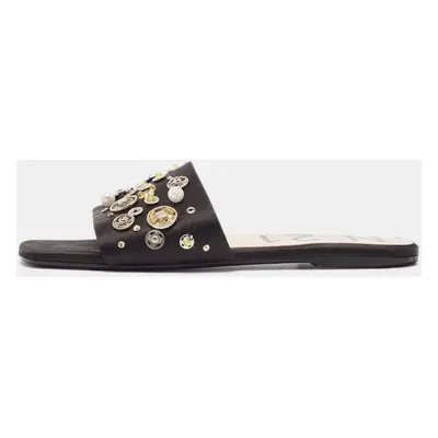 N21 Black Satin Embellished Flat Slides Size