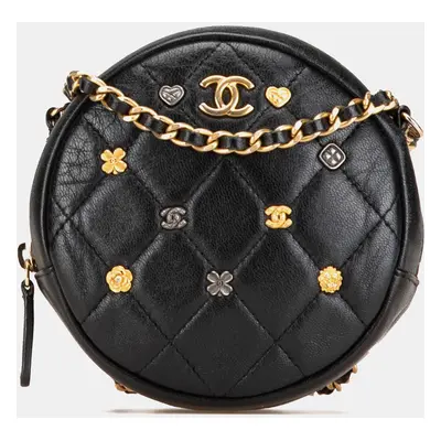 Chanel Blue Quilted Lambskin Lucky Charms Round Clutch with Chain