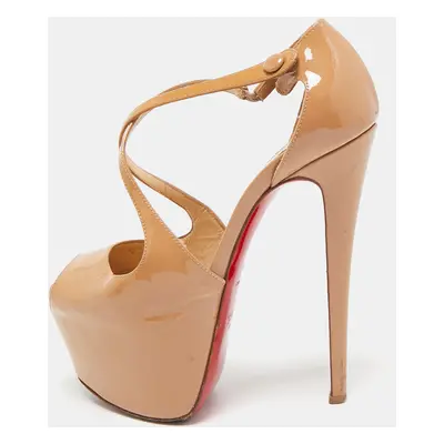 Christian Louboutin Beige Patent Leather Exagona Platform Sandals Size