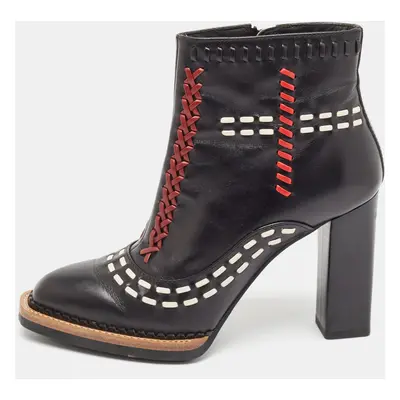 Tod's Black Leather Cross-Stitch Gipsy Ankle Boots Size