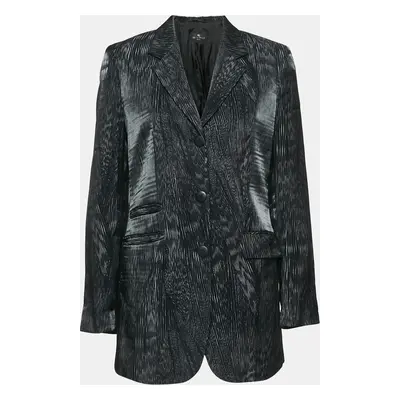 Etro Black Printed Crepe Single Breasted Blazer