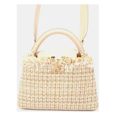 Louis Vuitton Beige Tweed Raffia Cotton Ribbon Lurex Yarn Capucines bag Size Bb