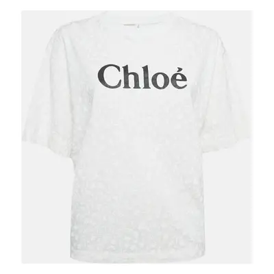 Chloe Off White Floral and Logo Print Jersey T-Shirt