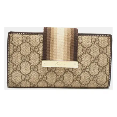 Gucci Brown/Beige GG Canvas and Leather Web Flap Continental Wallet