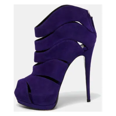 Giuseppe Zanotti Purple Suede Wave Cut Out Peep Toe Platform Booties Size