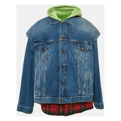 Balenciaga Blue Checked Cotton and Denim Layered Jacket