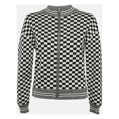 Christian Dior Black/White Checks J'Adior Stretch Knit Zip-Up Jacket