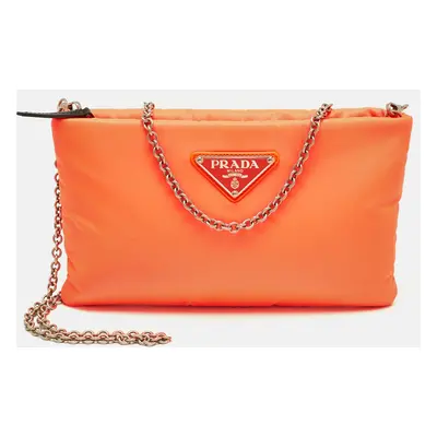 Prada Neon Orange Nylon Chain Clutch