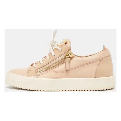 Giuseppe Zanotti Beige Patent and Leather Double Zipper Low Top Sneakers Size