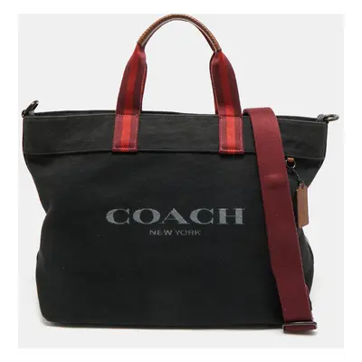 Coach Black/Burgundy Canvas Logo Tote