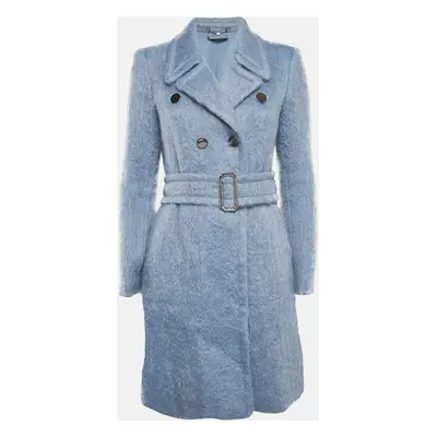 Gucci Blue Textured Mohair Double Breasted Mid-Length Coat