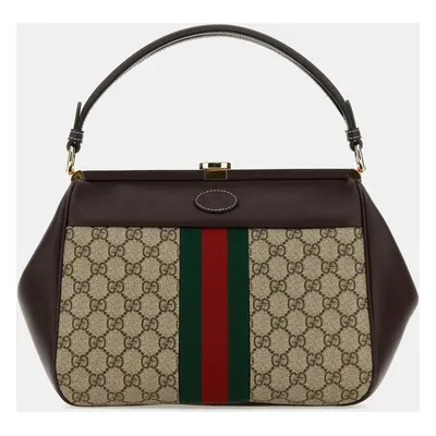 Gucci Brown Gg Supreme Fabric And Leather Handbag