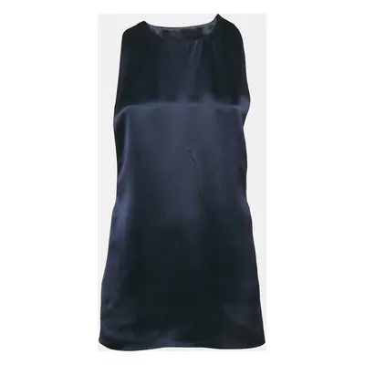 Salvatore Ferragamo Navy Blue Satin Silk Lace-Up Detail Sleeveless Top