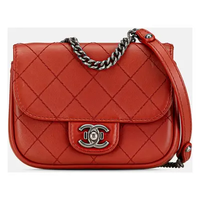 Chanel Red Leather Mini Matelasse Chain Shoulder Bag