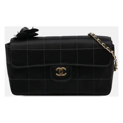 Chanel Black Fabric and Satin Chanel Mini Choco Bar Quilted Satin Camellia Flap