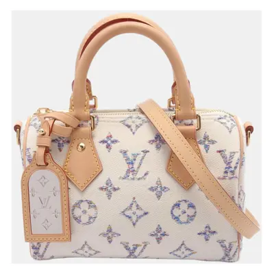 Louis Vuitton White Multicolor Leather Speedy Bandouliere Monogram Jacquard Handbag