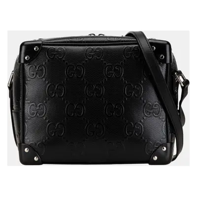 Gucci Black Leather Gg Embossed Shoulder Bag