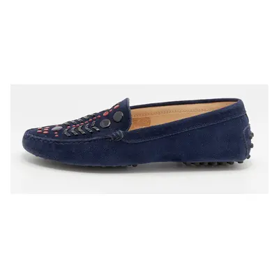 Tod's Navy Blue Suede Studded Slip On Loafers Size