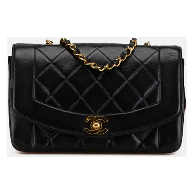 Chanel Black Lambskin Medium Diana Flap Bag