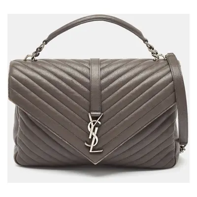 Saint Laurent Grey Matelassé Leather Large College Top Handle Bag