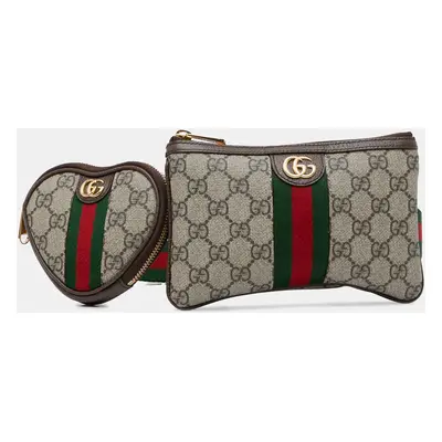 Gucci Brown Coated Canvas GG Supreme Ophidia Heart Belt Bag