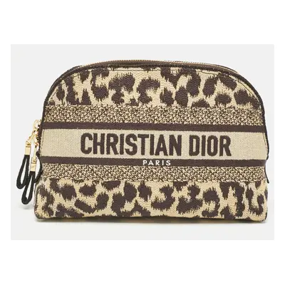 Dior Beige/Black Leopard Print Canvas Cosmetic Pouch