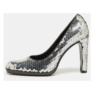 Miu Miu Silver Sequin Round Toe Pumps Size