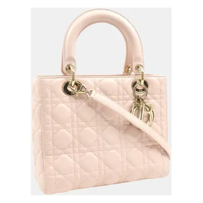 Christian Dior Pink Lambskin Lady Cannage Leather Handbag