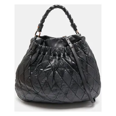 Miu Miu Black Leather Patchwork Harlequin Hobo