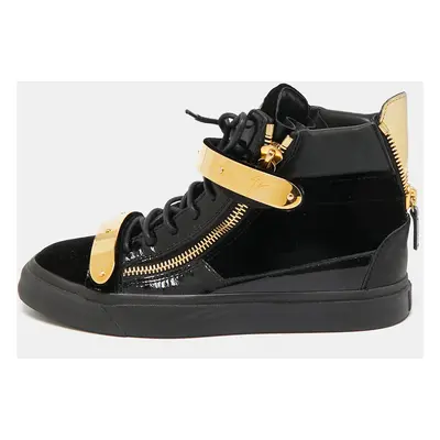 Giuseppe Zanotti Black Velvet And Patent Leather Coby High Top Sneakers Size