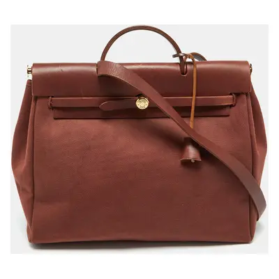 Hermes Rouge H Toile and Leather Herbag Zip Bag