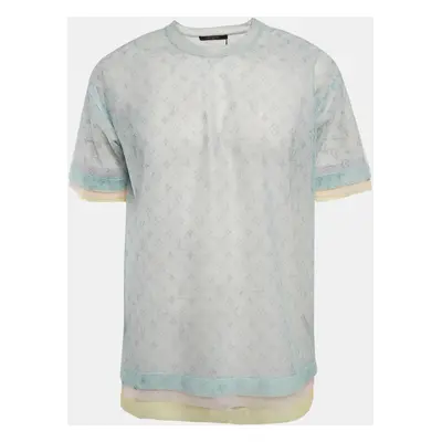 Louis Vuitton Green/Multicolor Monogram Print Tulle T-Shirt