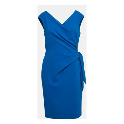 Ralph Lauren Blue Crepe Gathered V Neck Dress