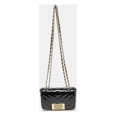 Carolina Herrera Black Chevron Patent Leather Mini Bimba Chain Bag