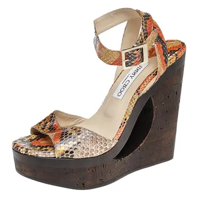 Jimmy Choo Multicolor Python Leather Penelop Wedge Sandals Size