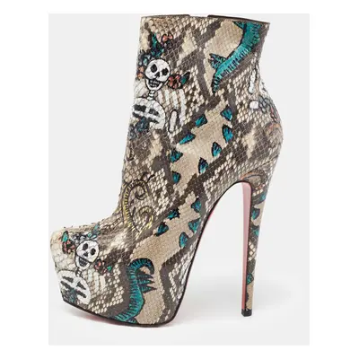 Christian Louboutin Multicolor Python Skull Mexico Daf Ankle Boots Size