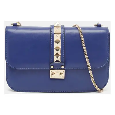 Valentino Blue Leather Glam Lock Chain Shoulder Bag