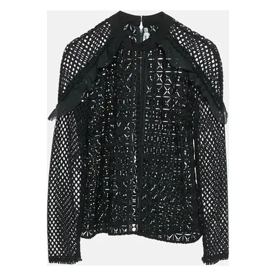 Self-Portrait Black Guipure Lace Ruffled Full Sleeve Top