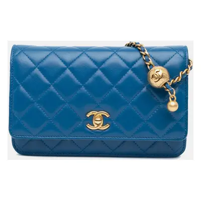 Chanel Blue Lambskin Pearl Crush Wallet On Chain