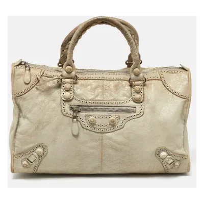 Balenciaga Light Grey Leather Brogue Work Tote